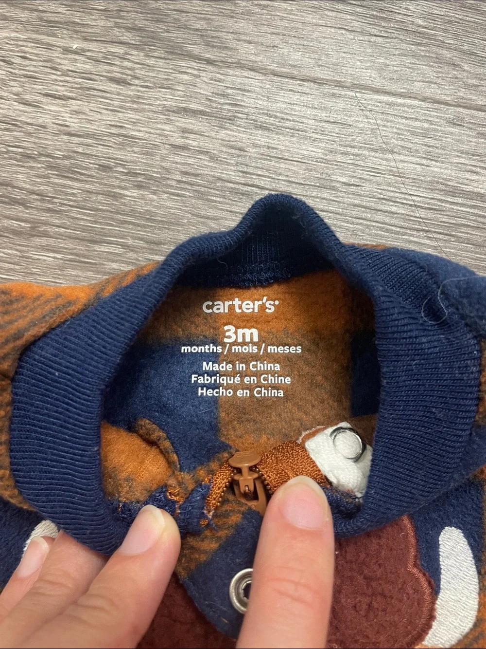Kids Orange & Navy Buffalo Check One-Piece Footed Pajamas